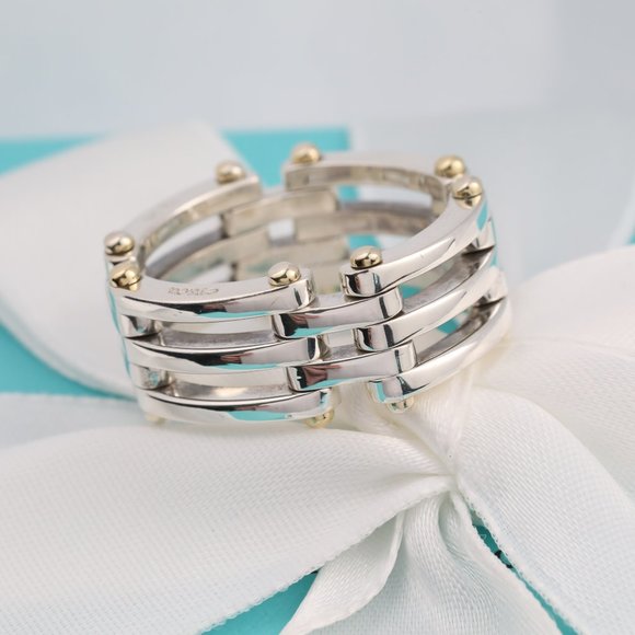 Tiffany & Co. Jewelry - Size 10 Tiffany & Co. Gatelink Mens Unisex Ring in Sterling Silver and 18k Gold
